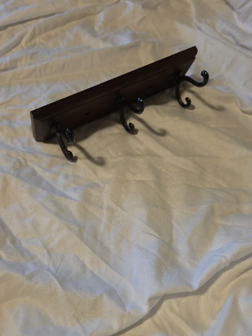 Wall-Mounted 3-Hook Coat Rack in Dark Brown with Black Hooks